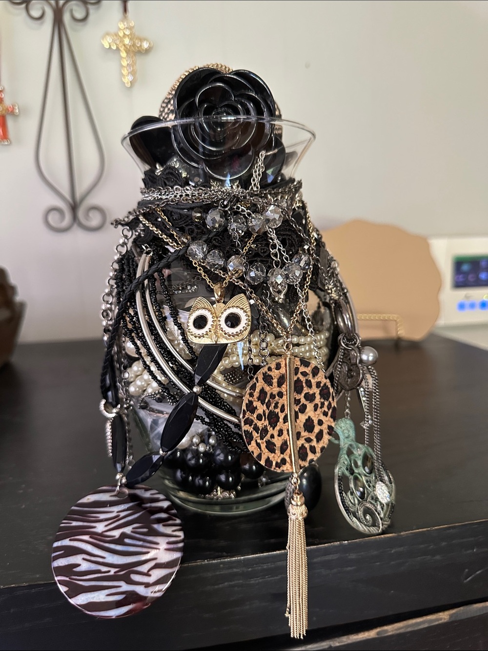 Mixed Costume Mystery Jewelry Jar With Necklace Bundle in Black, Gold, Leopard